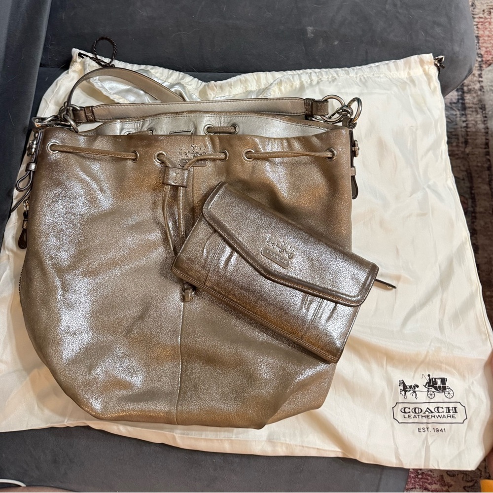 Coach Metallic Bronze Tote & Wallet